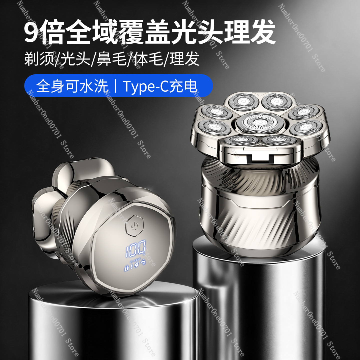 Men'S Grooming Shaver - เครื่องโกนหนวด 9 ใบมีดสำหรับผู้ชาย, ชุดโกนหนวดไฟฟ้า 6-in-1, เครื่องโกนหนวดแบบโรตารี่แบบชาร์จได้พร้อมจอแสดงผลดิจิตอล