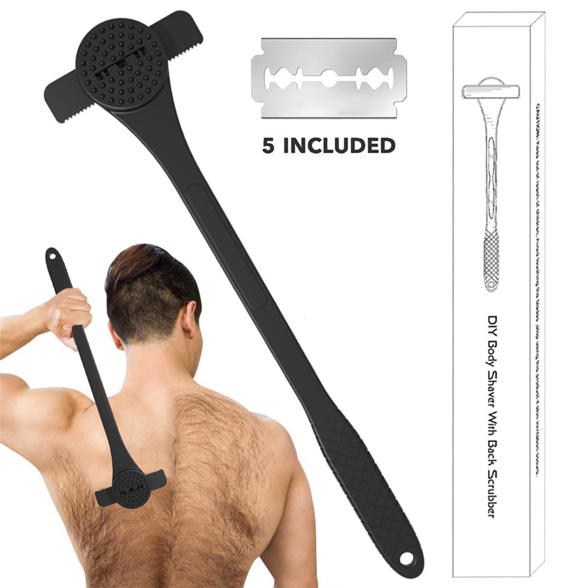 Men'S Grooming Shaver - เครื่องโกนขนหลังแบบด้ามยาวยืดหยุ่น, เครื่องกำจัดขนอเนกประสงค์พร้อมเครื่องนวดและขัดผิว, อุปกรณ์ดูแลผิวกายที่ปลอดภัย