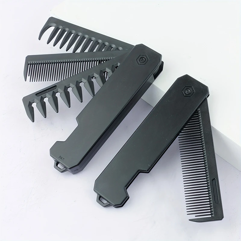 Men Grooming Hygiene - หวีจัดแต่งทรงผม 3-in-1 แบบพับได้สำหรับผู้ชาย หวีสำหรับจัดแต่งหนวดเครา หวีสำหรับจัดแต่งทรงผม เครื่องมือจัดแต่งทรงผม