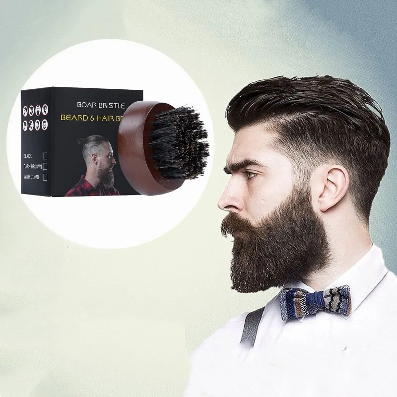 Men'S Grooming Tool - แปรงเคราขนแปรงหมูป่าสำหรับผู้ชายแปรงตัดแต่งเคราไม้วอลนัททรงกลมขนาดเล็กอุปกรณ์เสริมสำหรับร้านตัดผม