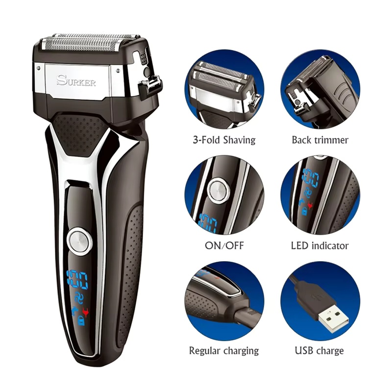 Men'S Grooming Shaver - Surker เครื่องโกนหนวดไฟฟ้าสําหรับผู้ชายแบบชาร์จไฟได้อัจฉริยะมีดโกนล้างทําความสะอาดได้จอแสดงผล LCD แบบดิจิตอลเครื่องโกนหนวด